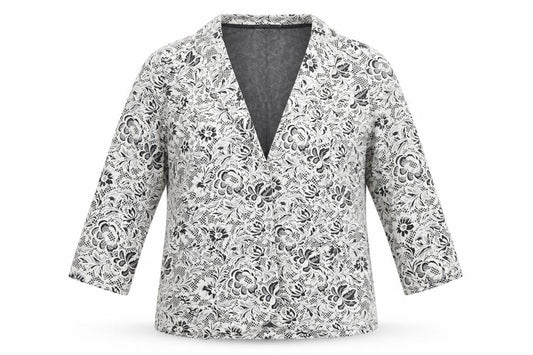 Front view of Papaya women’s beige floral knit jacket blazer, size UK 16