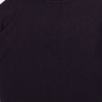 Brand and care label for D-PROJECT women’s purple knit jumper, size M