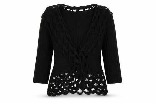 CASAMIA Womens Black Striped Knit Cardigan Jumper Size S