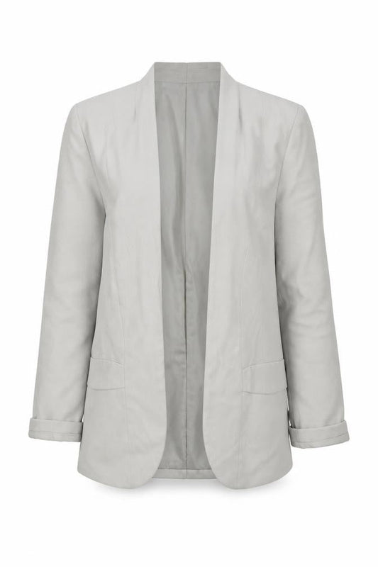 Front view of H&M women’s beige jacket blazer, size UK 6