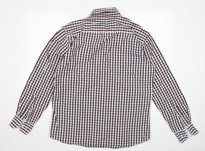 Back view of MCNEAL men’s blue check button-up, size L