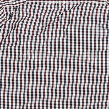 Brand and care label for MCNEAL men’s blue check button-up, size L