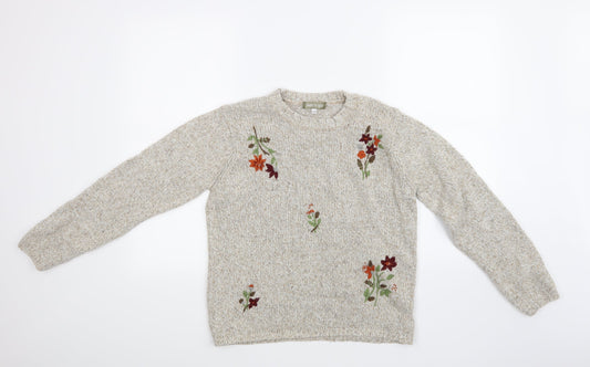Andre De Brett Womens Beige Floral  Pullover Jumper Size 12