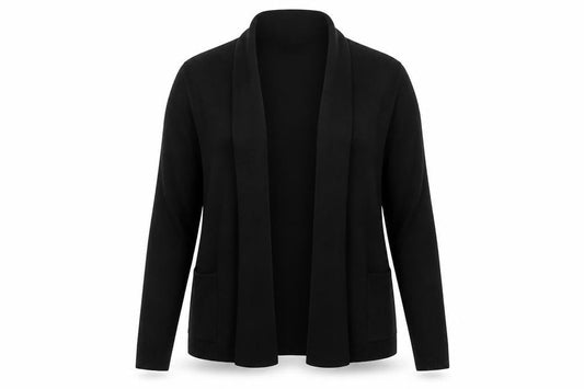 Front view of BHS women’s black cape jumper, size UK 14