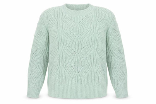 Front view of M&Co women’s green jumper, size UK 10