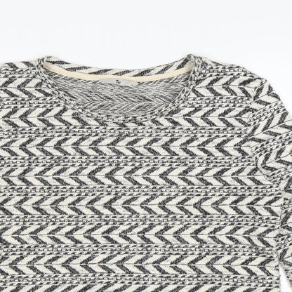 Close-up detail of Tu women’s beige geometric jumper, size UK 8