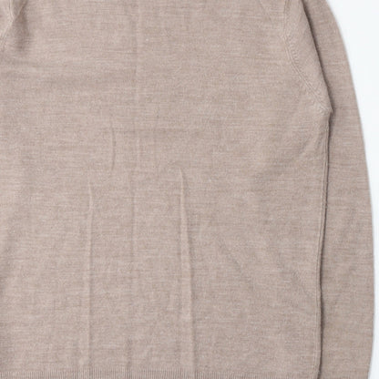 Brand and care label for Topman men’s beige knit jumper, size L