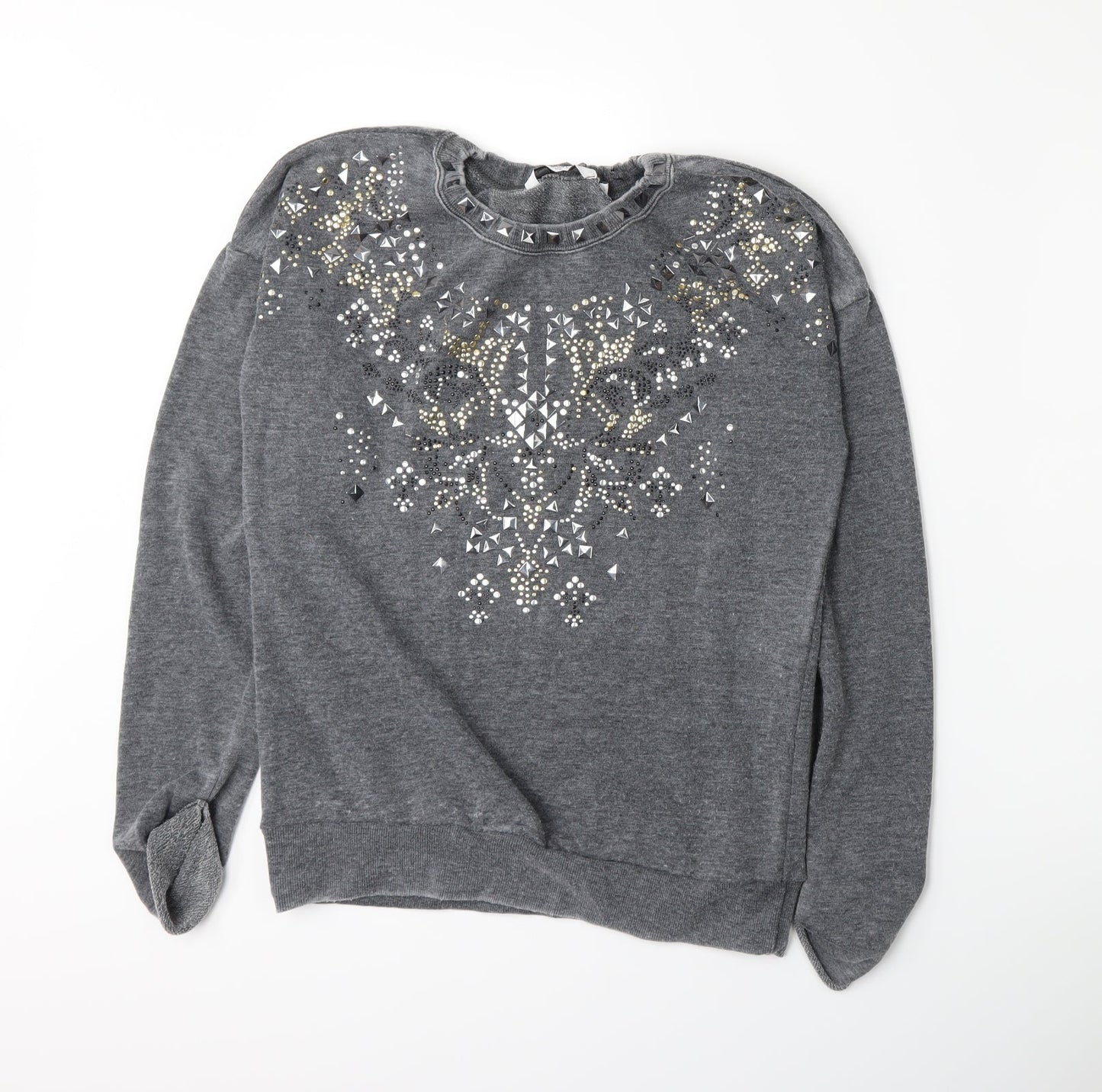 New Look Womens Grey  Jacquard Pullover Sweatshirt Size 8