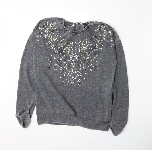New Look Womens Grey  Jacquard Pullover Sweatshirt Size 8