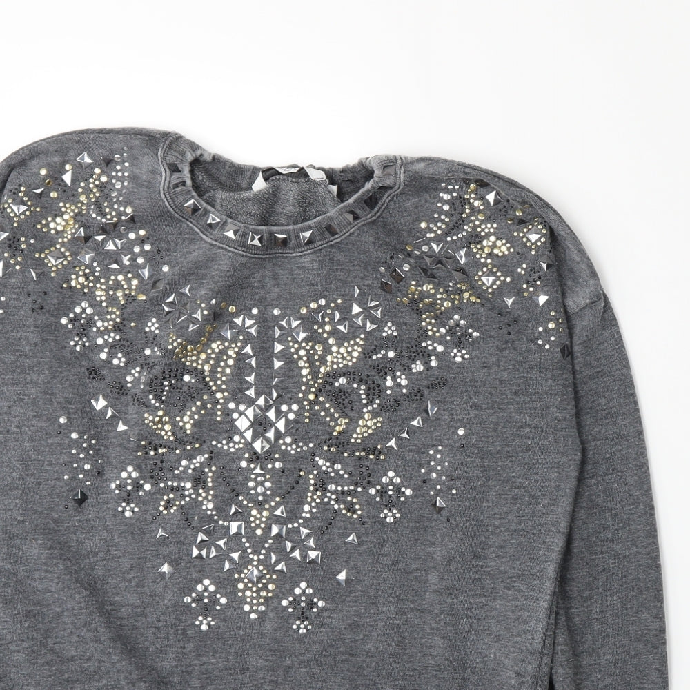 New Look Womens Grey  Jacquard Pullover Sweatshirt Size 8