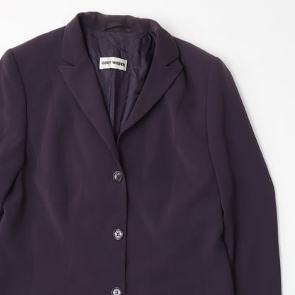Close-up detail of Gerry Weber women’s purple jacket suit jacket, size UK 16