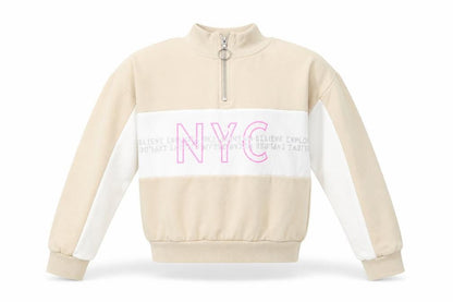 Front view of H&M girls’ beige pullover sweatshirt, size 11-12, years