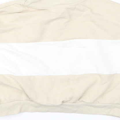 Brand and care label for H&M girls’ beige pullover sweatshirt, size 11-12, years