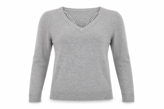 Front view of Papaya women’s grey jumper, size UK 14