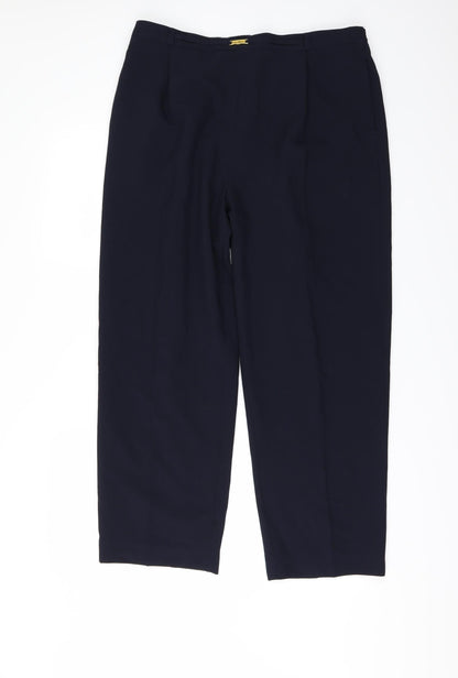 Front view of Bonmarché women’s blue trousers, size UK 18, 28-inch leg