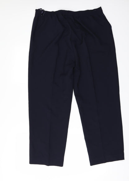 Back view of Bonmarché women’s blue trousers, size UK 18, 28-inch leg