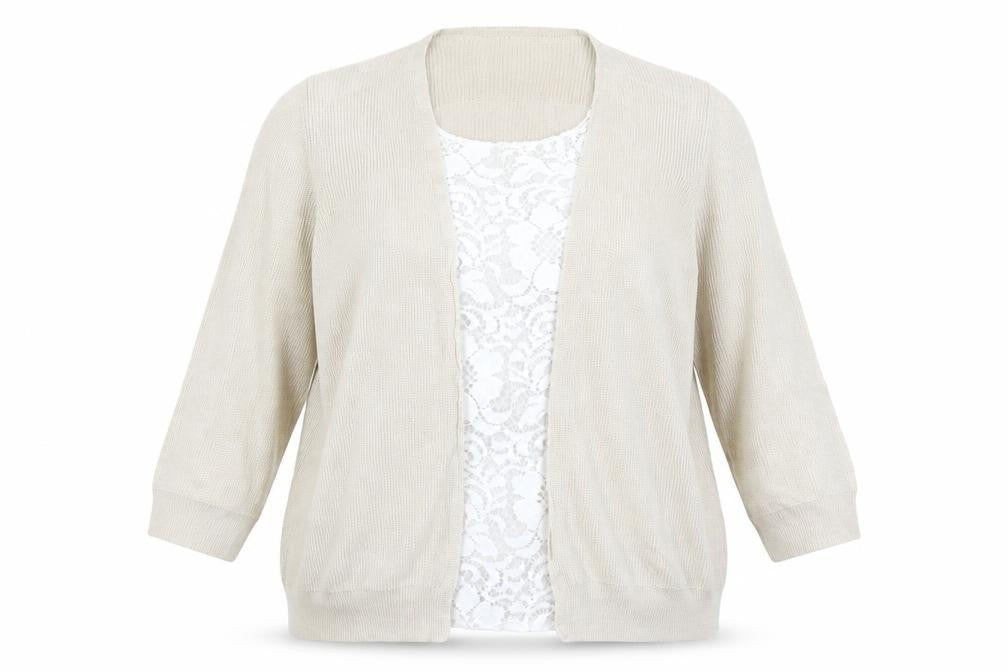Marks & Spencer Womens Beige  Lace Cardigan Jumper Size 14  - Cardigan and Top All in One