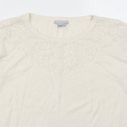 Close-up detail of H&M women’s white jumper, size M