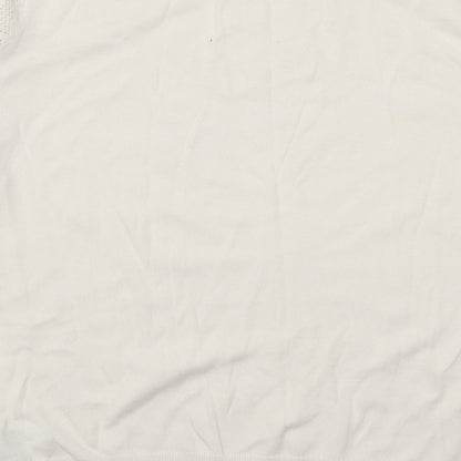 Brand and care label for H&M women’s white jumper, size M