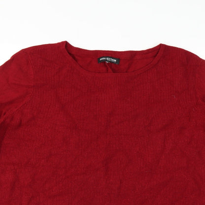 Close-up detail of Debenhams women’s red jumper, size UK 16