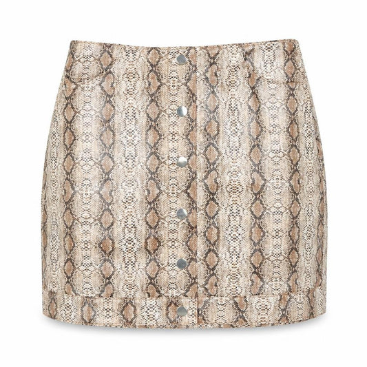 Front view of Topshop women’s red animal print mini skirt, size UK 6