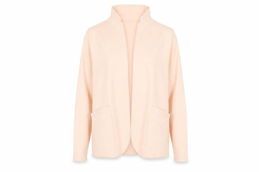 Front view of Boohoo women’s beige cape jumper, size UK 12