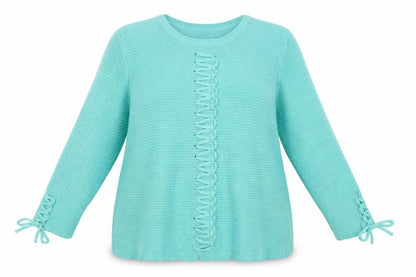 Front view of Damart women’s green jumper, size UK 16