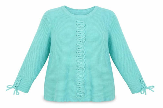 Front view of Damart women’s green jumper, size UK 16