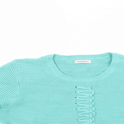 Close-up detail of Damart women’s green jumper, size UK 16