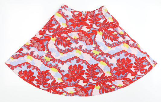 Topshop Womens Red Floral  Flare Skirt Size 10
