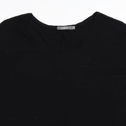 Close-up detail of Studio W women’s black basic t-shirt, size S