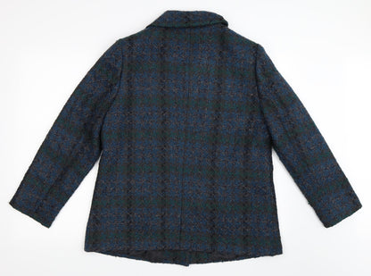 Back view of EWM women’s blue overcoat coat, size UK 14