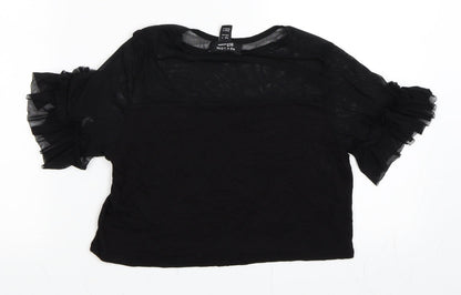 Back view of New Look girls’ black mesh basic t-shirt, size 9, years