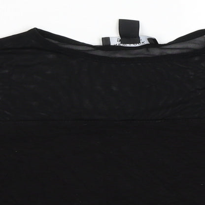 Close-up detail of New Look girls’ black mesh basic t-shirt, size 9, years