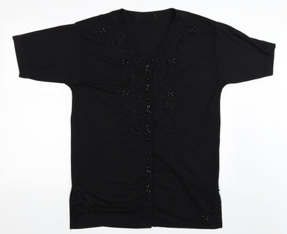 Additional front view of Preworn women’s black basic button-up, size XL