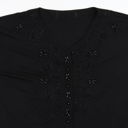 Close-up detail of Preworn women’s black basic button-up, size XL