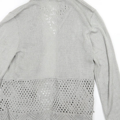 Brand and care label for One by One women’s grey knit cardigan jumper, size S