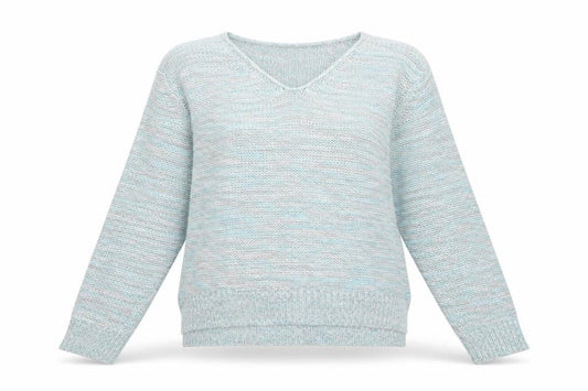 Front view of Papaya women’s blue knit jumper, size M