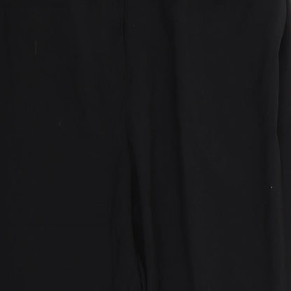 Close-up detail of Essentials Collection women’s black rayon trousers, size UK 22, 27-inch leg