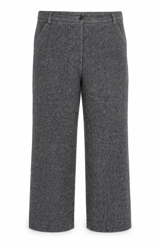 Front view of GARDEUR women’s grey herringbone trousers, size UK 32, in, 25-inch leg