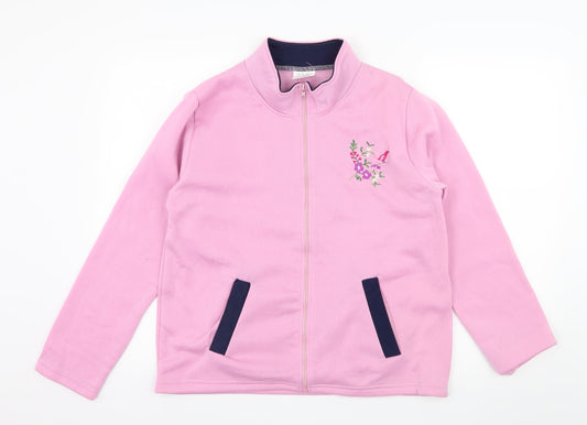 Anne De Lancay Womens Pink Floral Fleece Jacket  Size 14
