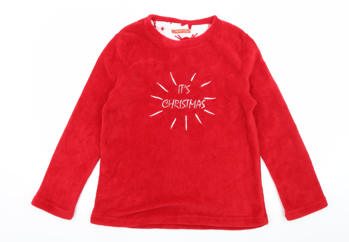 B&M Womens Red Solid Microfibre Top Pyjama Top Size S  - It's Christmas