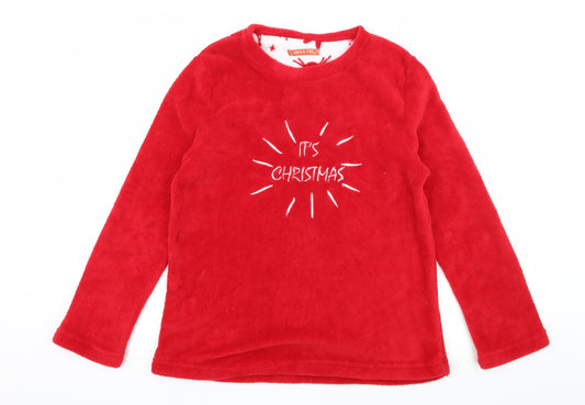 B&M Womens Red Solid Microfibre Top Pyjama Top Size S  - It's Christmas