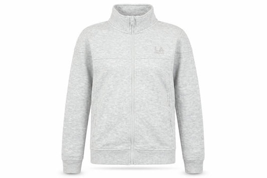 Front view of LA Gear girls’ grey jersey full zip sweatshirt, size 9-10, years