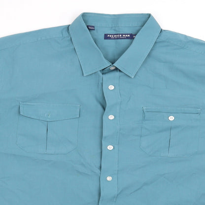 Close-up detail of Premier Man men’s green button-up, size XL
