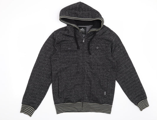 Brigade Mens Black Striped  Full Zip Hoodie Size S