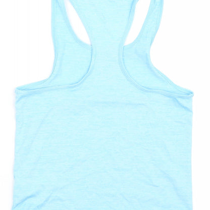 Brand and care label for USA Pro girls’ blue basic t-shirt, size 7-8, years