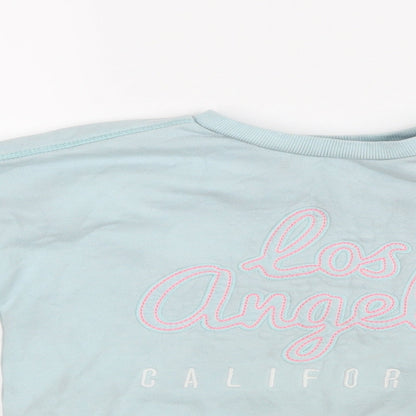 Close-up detail of George girls’ blue pullover sweatshirt, size 8-9, years