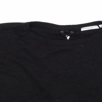 Close-up detail of Brave Soul women’s black knit jumper, size UK 14