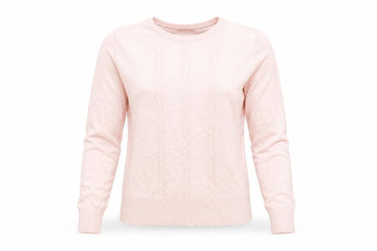 Front view of Debbie Morgan women’s pink knit jumper, size M